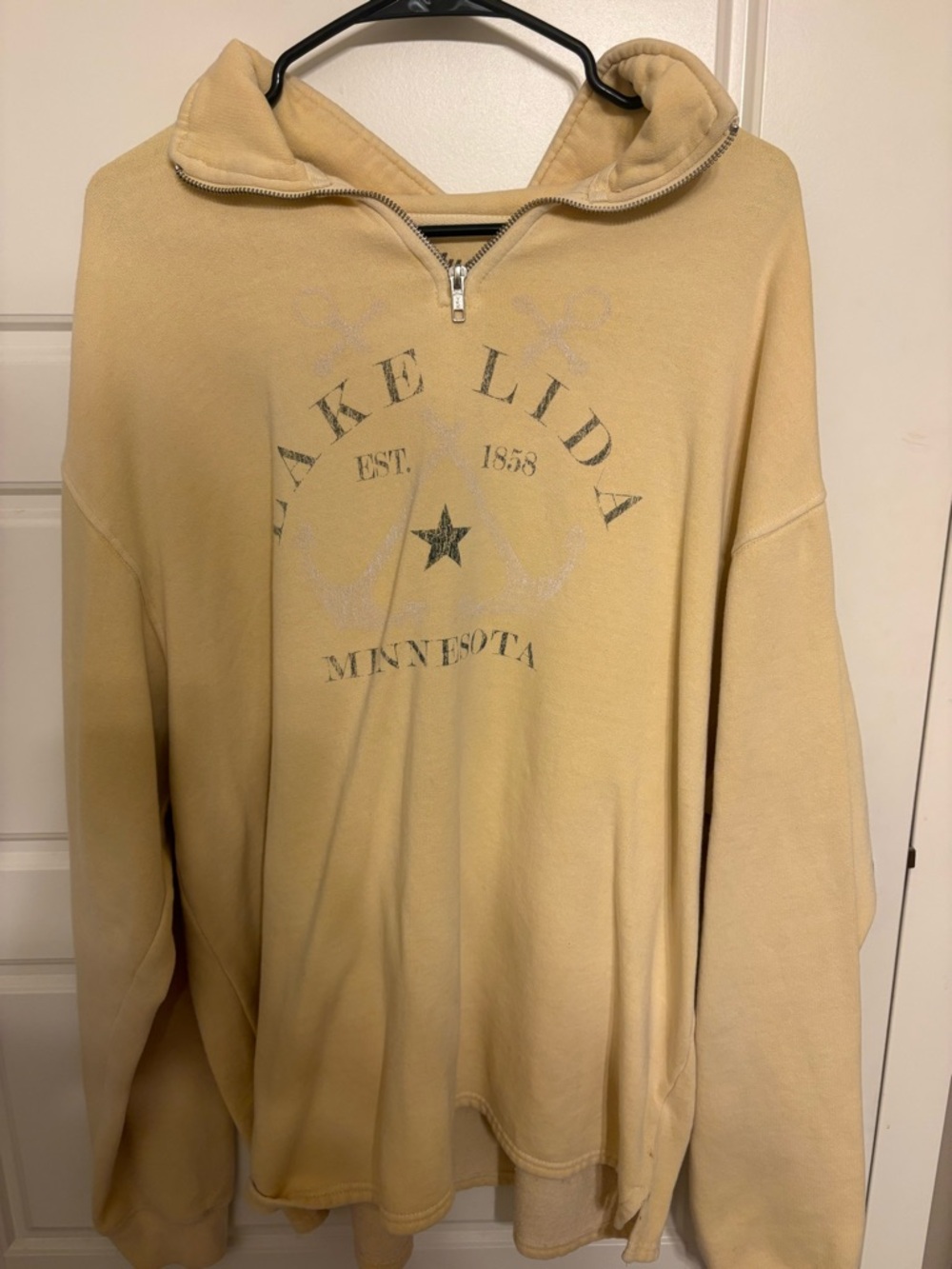 Lake Lida Minnesota Quarter Zip Pullover Sweatshirt - Baby Yellow Anchor Womens
